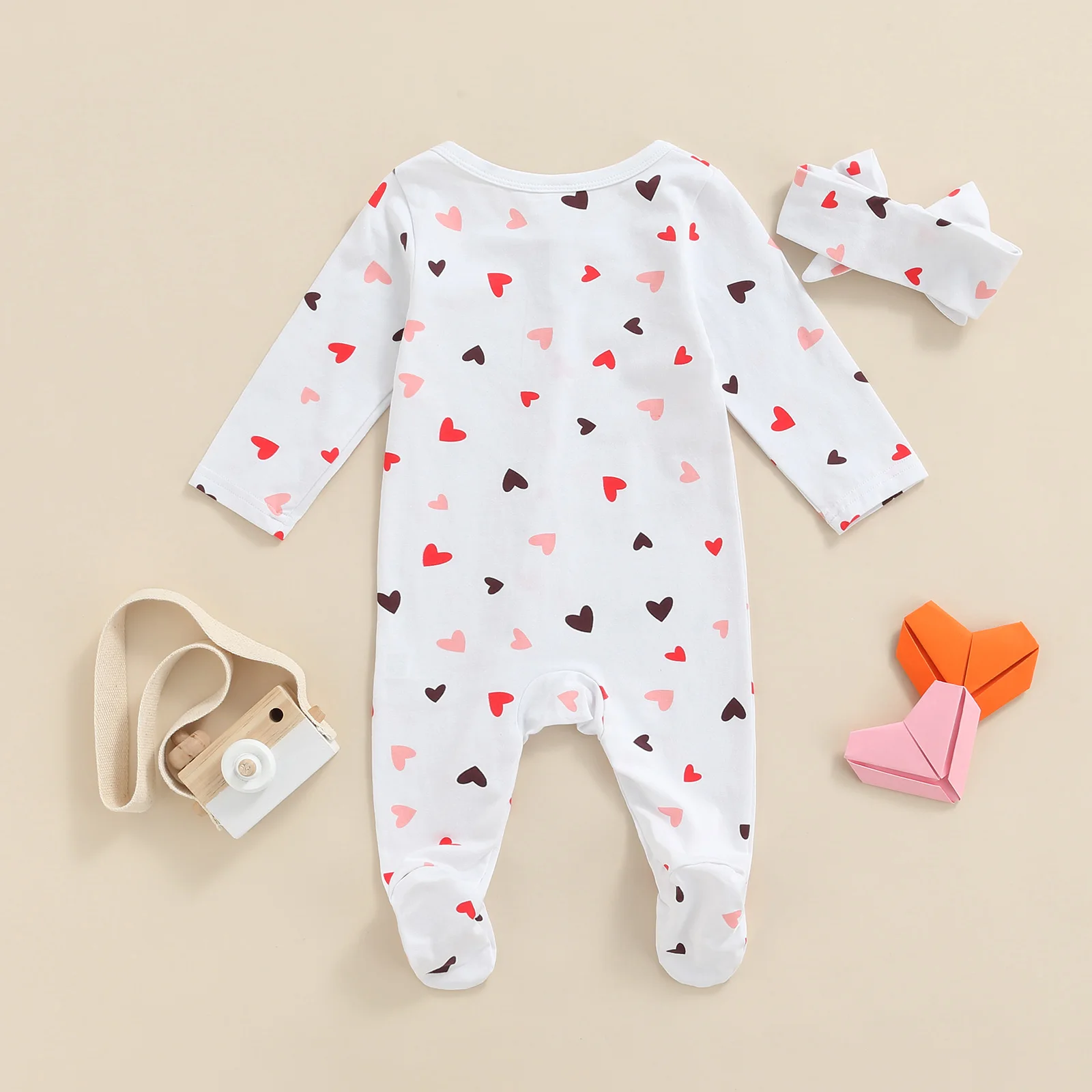 Citgeett Spring Valentine's Day Infant Newborn Baby Girls Boys Romper Set Long Sleeve Zipper Long Pants Footies Headband Clothes