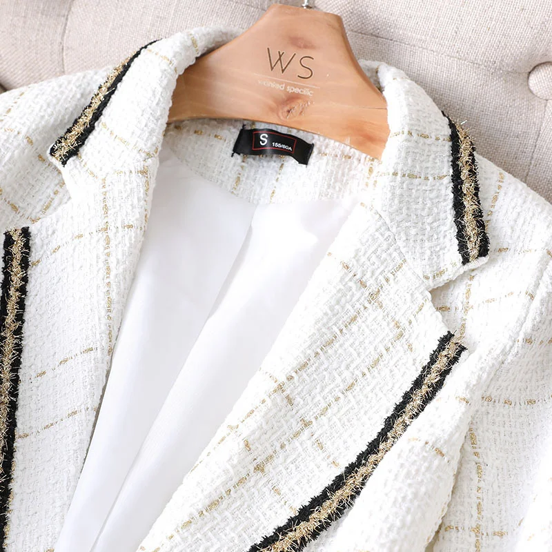2023 New Women Blazer Autumn  Korean White Plaid Jacket Office Ladies Coat Casual Women Coat Female Blazer Jackets Tops
