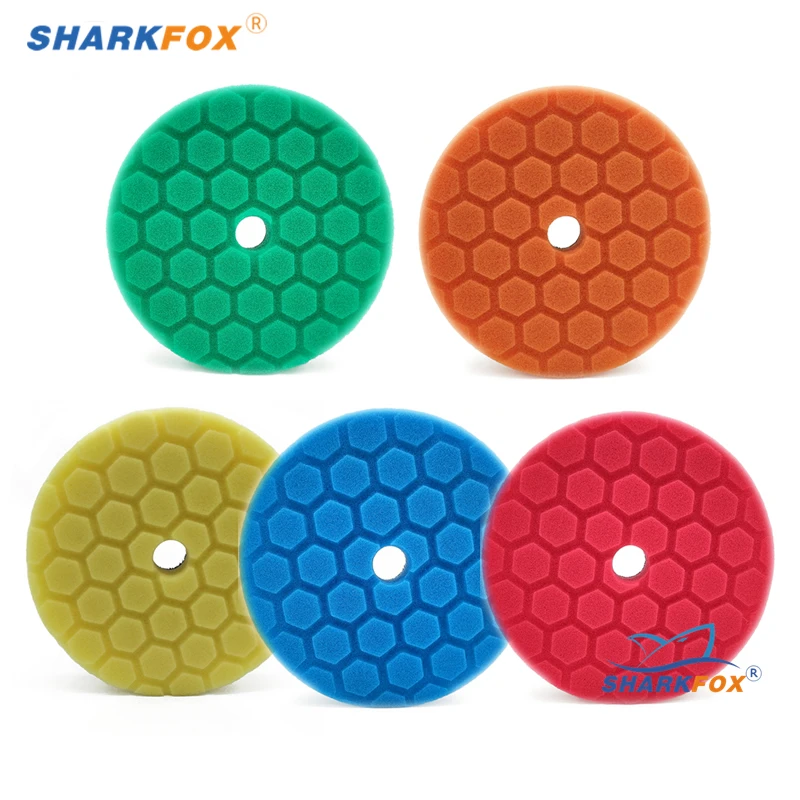 Sharkfox 5"(125mm)/6"(150mm) Hex-Logic Sponge ing Polishing Pads For DA/RO/GA Car er Polisher