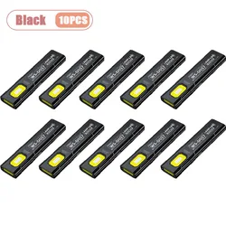 Ultra - Bright Rechargeable Magnetic LED Work Light - Portable Mini Flashlight for Outdoor, Camping, and Emergency Use (Black - 10PCS)