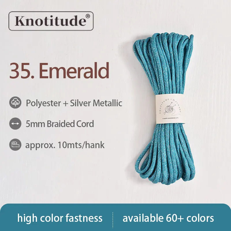 Silver Glossy Polyester Braid Rope with Shiny Lurex Metallic Finish - Ideal for DIY Jewelry Projects, 5mm x 10m