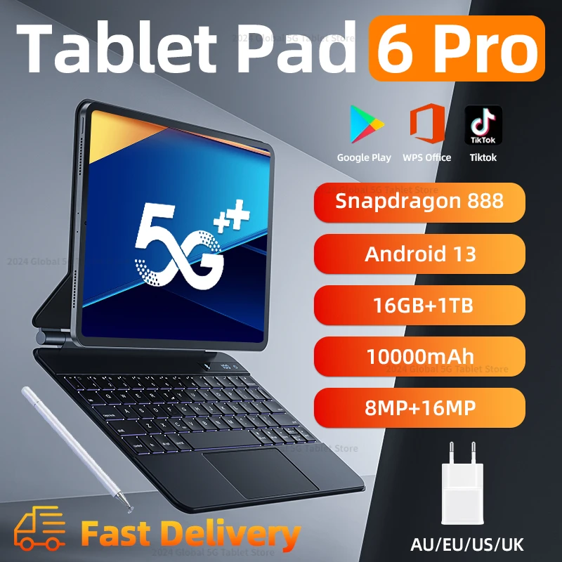 

2024 Global Version Original Tablets PC Pad 6 Pro Android 13 11 inch Snapdragon 888 10000mAh 16GB+1024GB 5G HD 4K Screen WIFI Mi