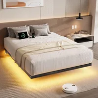 Full Size Floating Bed Frame with USB Charging Station and Smart LED Lights, Heavy Duty Mectal Platform Bed Frame 1