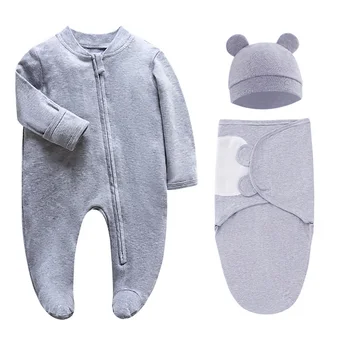 Newborn Footed Pajamas Zipper Girl and Boy Romper Long Sleeve Jumpsuit Cotton Solid White Fashion 0-12 Months Baby Clothes ﻿