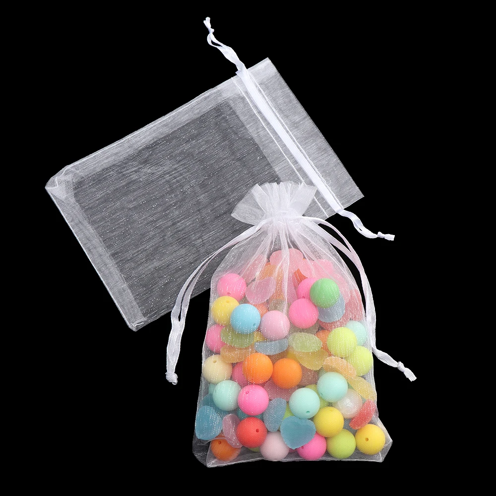 25/50Pcs White Drawstring Pocket Drawable Candy Pouches Organza Gauze Sachet Gift Bags Jewelry Packing Christmas Party Supply 6
