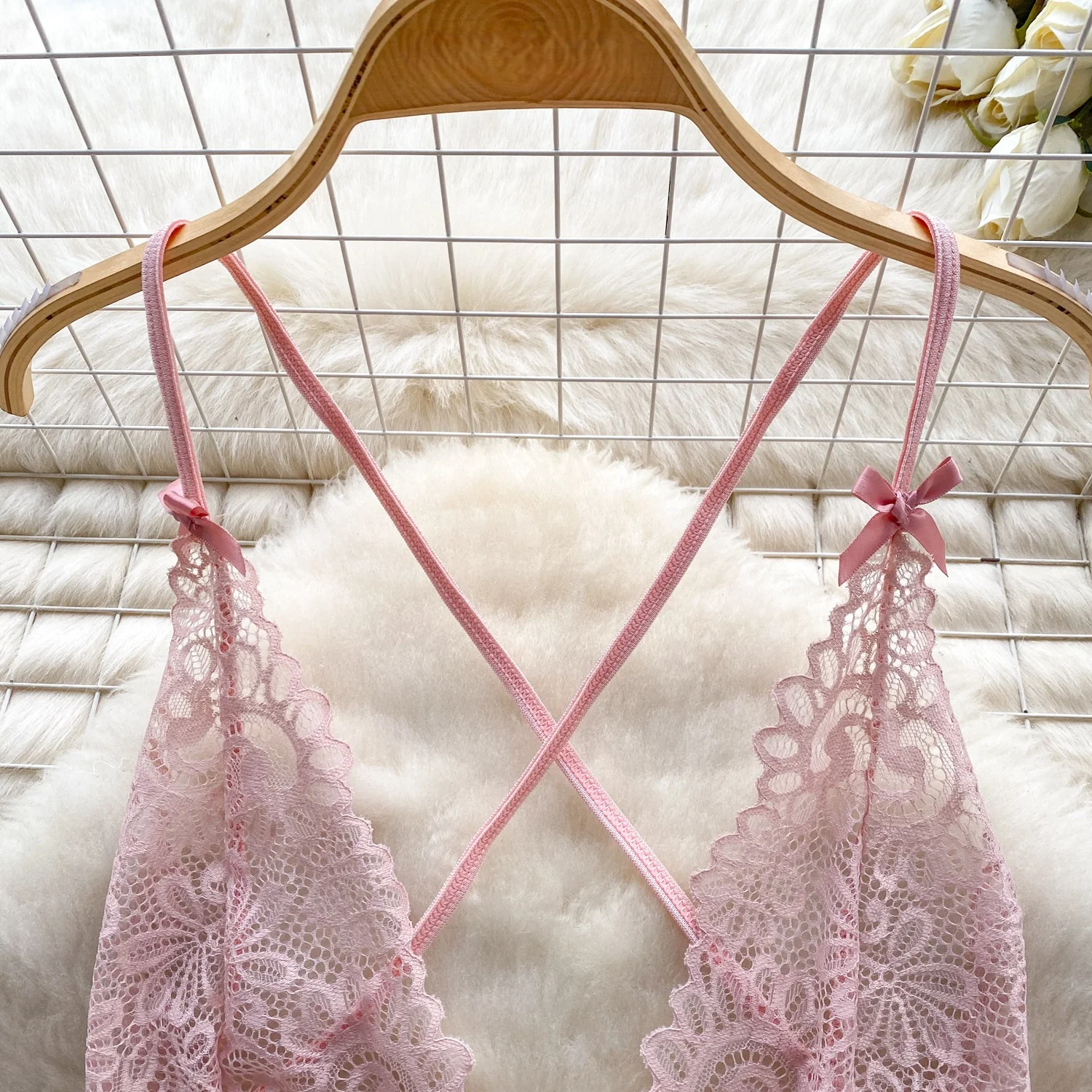 close-up of delicate lace texture and trim
