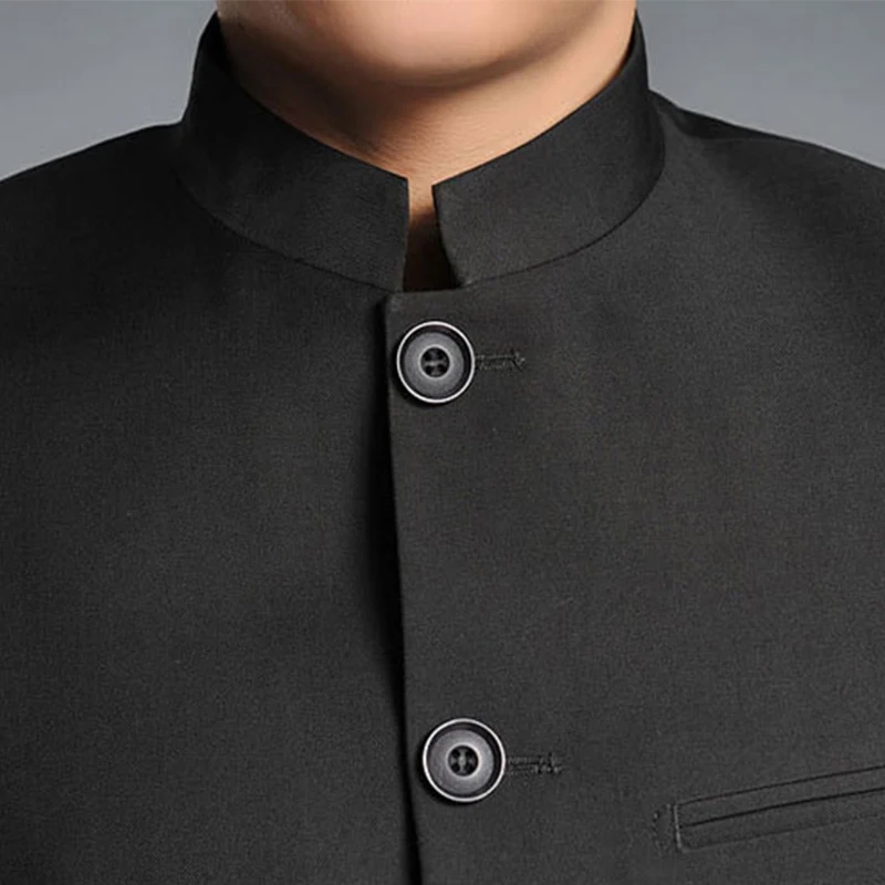 Solid Color Men Black Tunic Suit Jacket Mandarin Collar Single Breasted New Chinese Style Mens Dress Coat Zhongshan Jacket