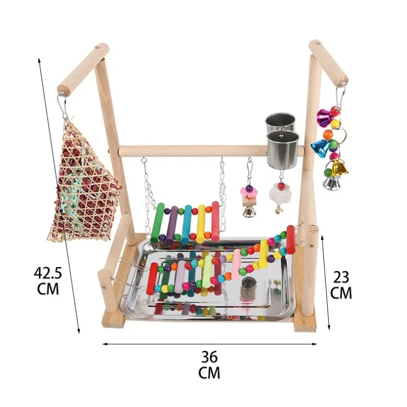 Wooden Parrot Stand Bird Playground Parrot Playstand Multi Toy Combination Interactive Training Frame Bird Shelf Standing Stick