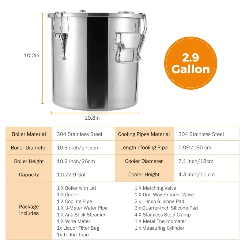 11L Alcohol Water Distiller Bottle DIY Moonshine Equipment Stainless Steel Brewing Machine Pump For Whisky Wine Beer Dispenser