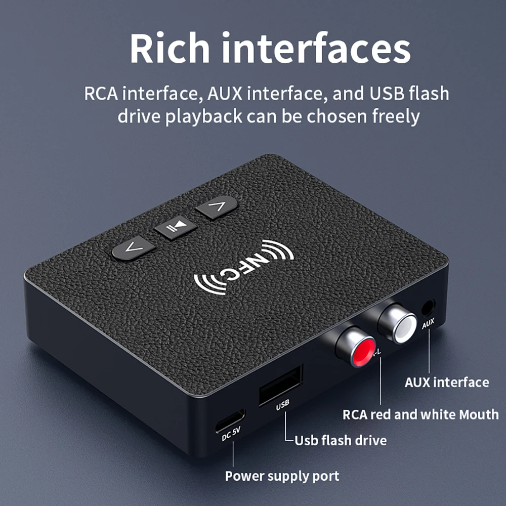 Kebidumei NFC 블루투스 6.0 오디오 수신기 3.5mm AUX RCA USB U-디스크 재생 HIFI 스테레오 음악 무선 어댑터(마이크 포함)