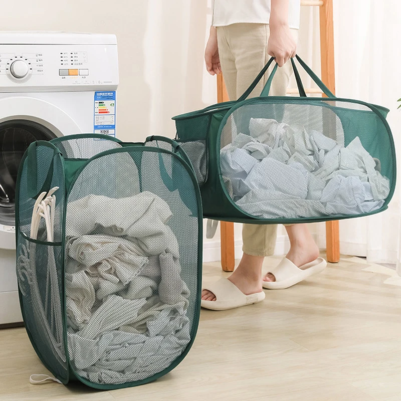 FoldingLaundryBasketwithHandleClothesToyStorageBasketHollow