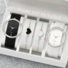 4pcs/Set Simple Style Women's Leather Strap Quartz Watch Heart Bracelet 1