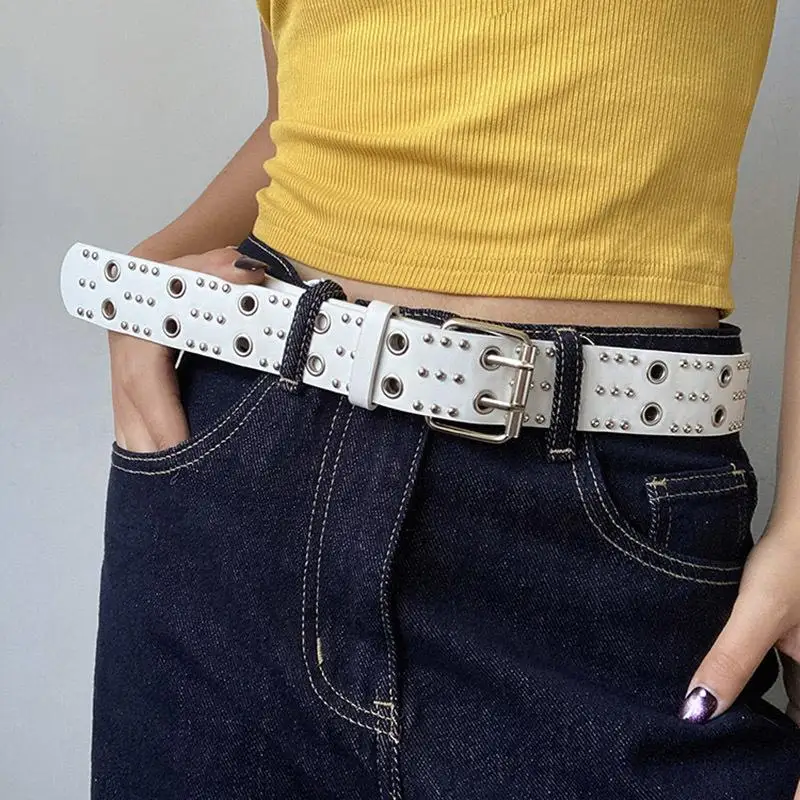ómFunny ParqueDamen-Nietengürtel, modisch, lässig, Punk-Stil, Pu-Lederbund, personalisiertes Bund-Dekorationszubehör – Detail 3