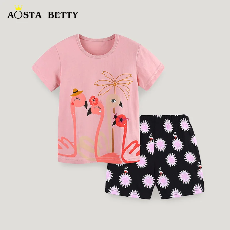 

Summer Fashion New Children's Clothing Set Wholesale Girls Short Sleeve T-shirt Cartoon Shorts Two s