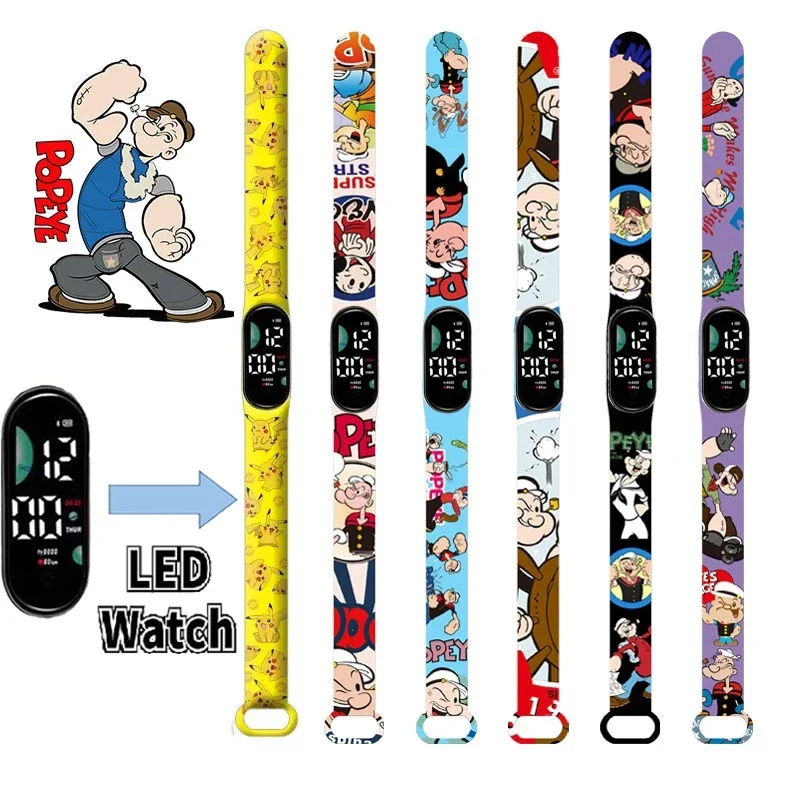 New Pokemon Electronic Touch Waterproof Led Watch Popeye The Sailor Anime Figures Wristband Child Watch Gifts For Watch