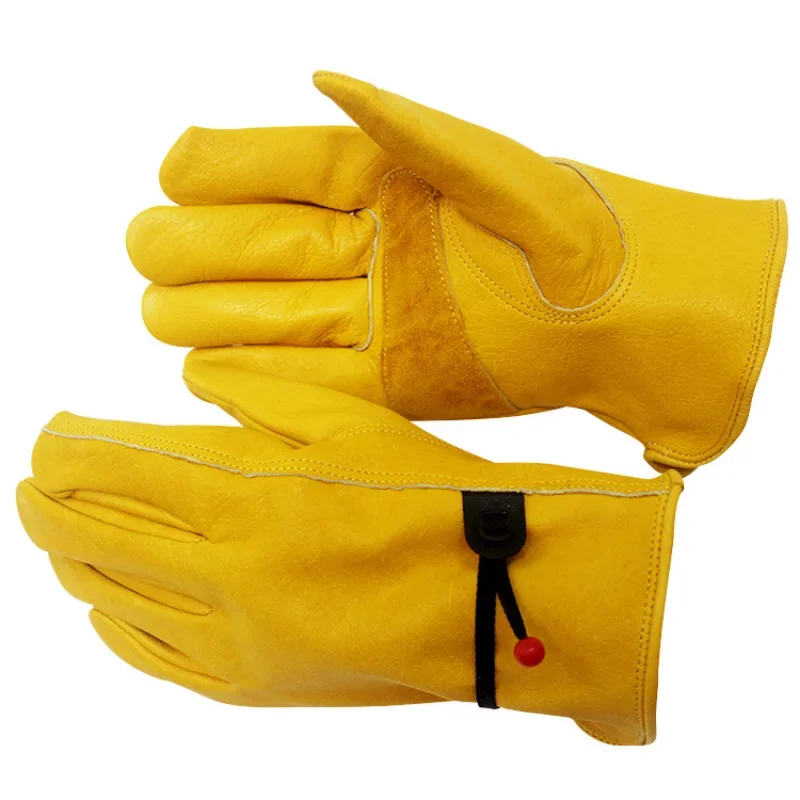 Leather Work Gloves For Men Yellow Cowhide Heavy Duty Safety Protective Driver Working Welding Mechanic Gloves 6