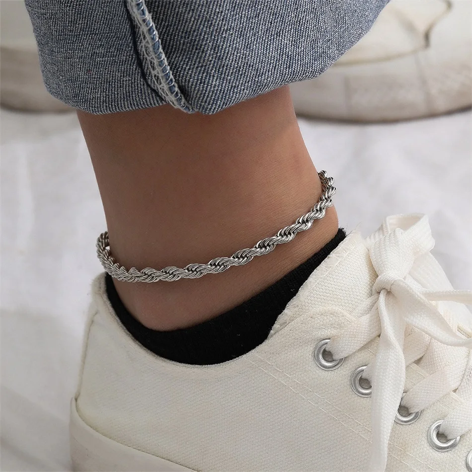Damen-Fußkettchen Kubanische Kette Edelstahl Fußschmuck für Männer und Frauen Beinkette Knöchelkette Kubanische Ketten Schmuck Dropshipping – Detail 14