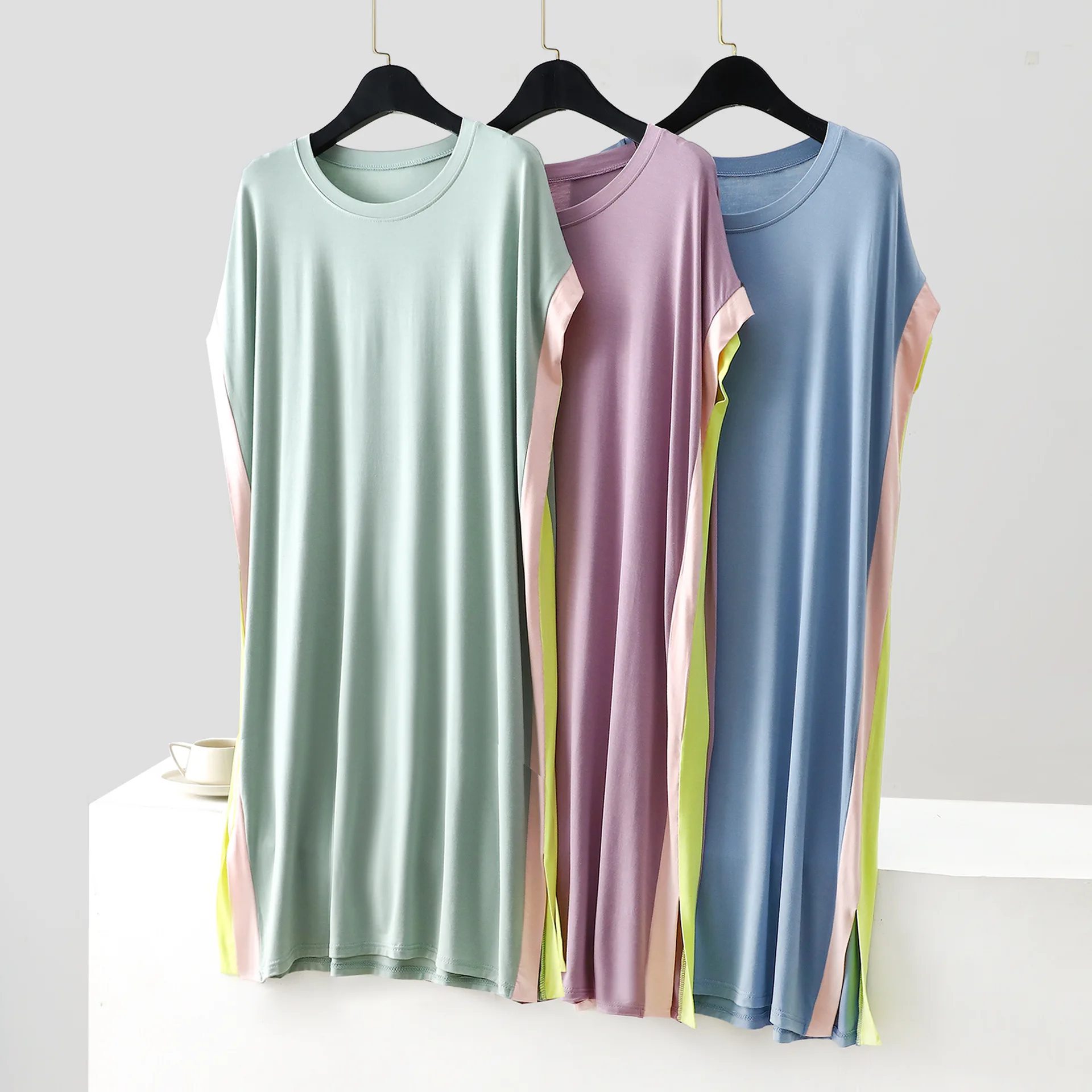 Lässige Nachtwäsche für Damen, neue lockere Sommer-Nachthemden, bequemes Nachthemd aus Modal, farblich passendes Schlafkleid – Detail 1