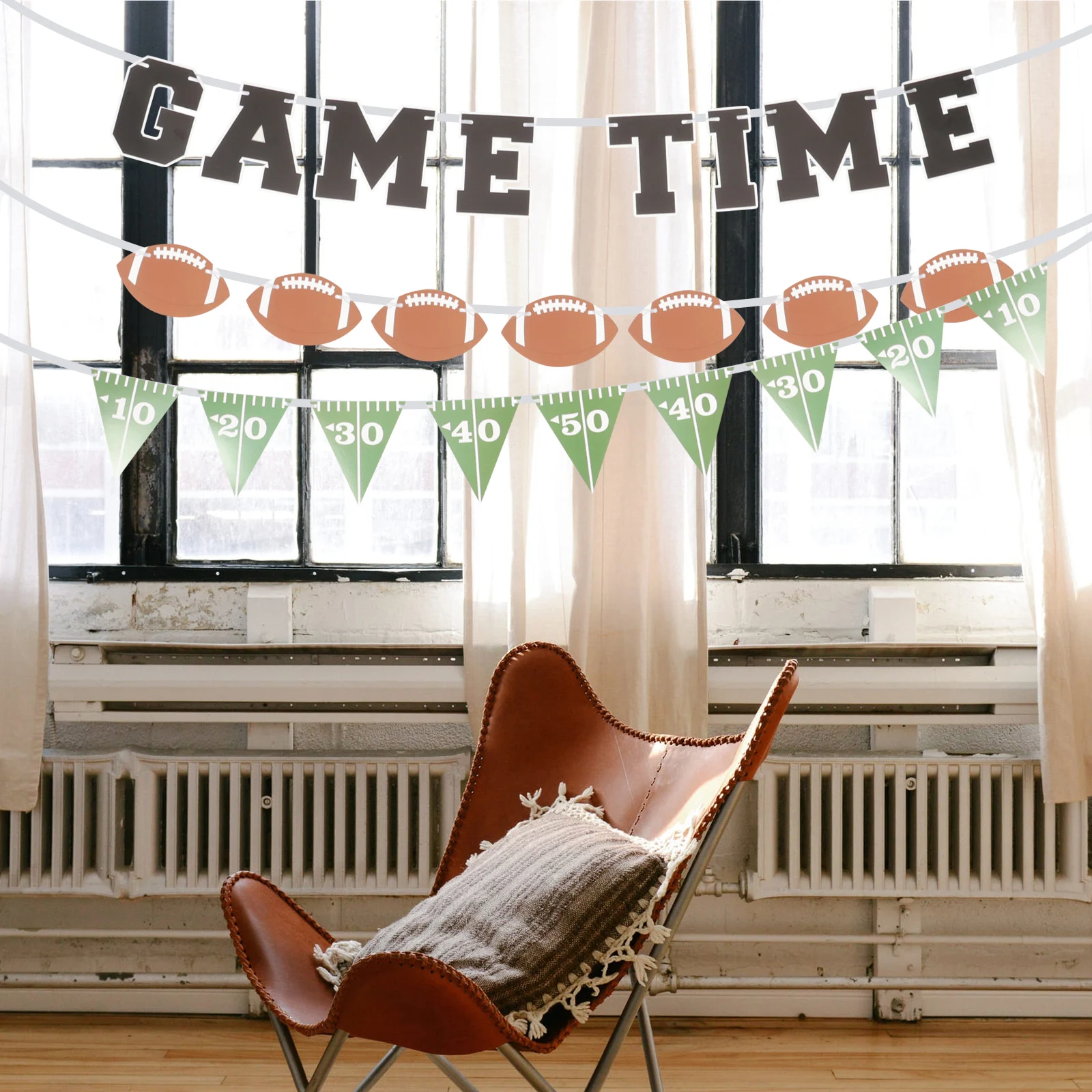 3Pcs American Football Banner Football Bunting American Birthday Themed Party Decoration Pennant Flag