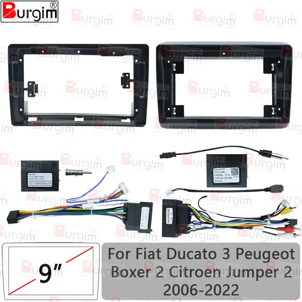 Burgim Car Android Radio Frame For Fiat Ducato Peugeot Boxer Citroen Jumper 2006- 9 inch Stereo Panel Harness Wire Canbus radio installation frame radio frame radio installation accessories radio panel