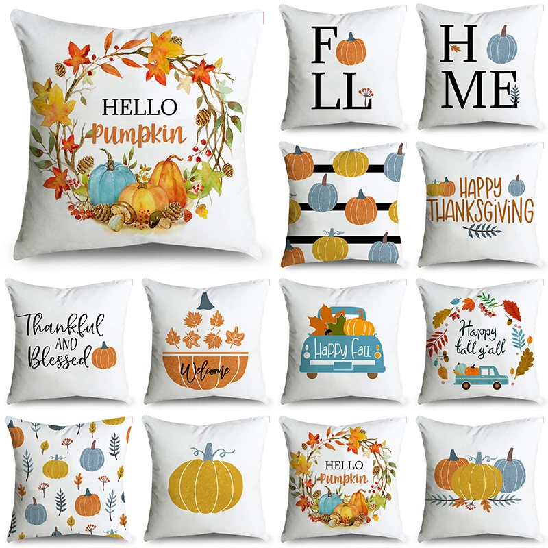 

Simple Happy Thanksgiving Little Pumpkins Decorative Throw Pillowcase Cushion Covers For Sofa Office Bedroom Decor Multiple Size