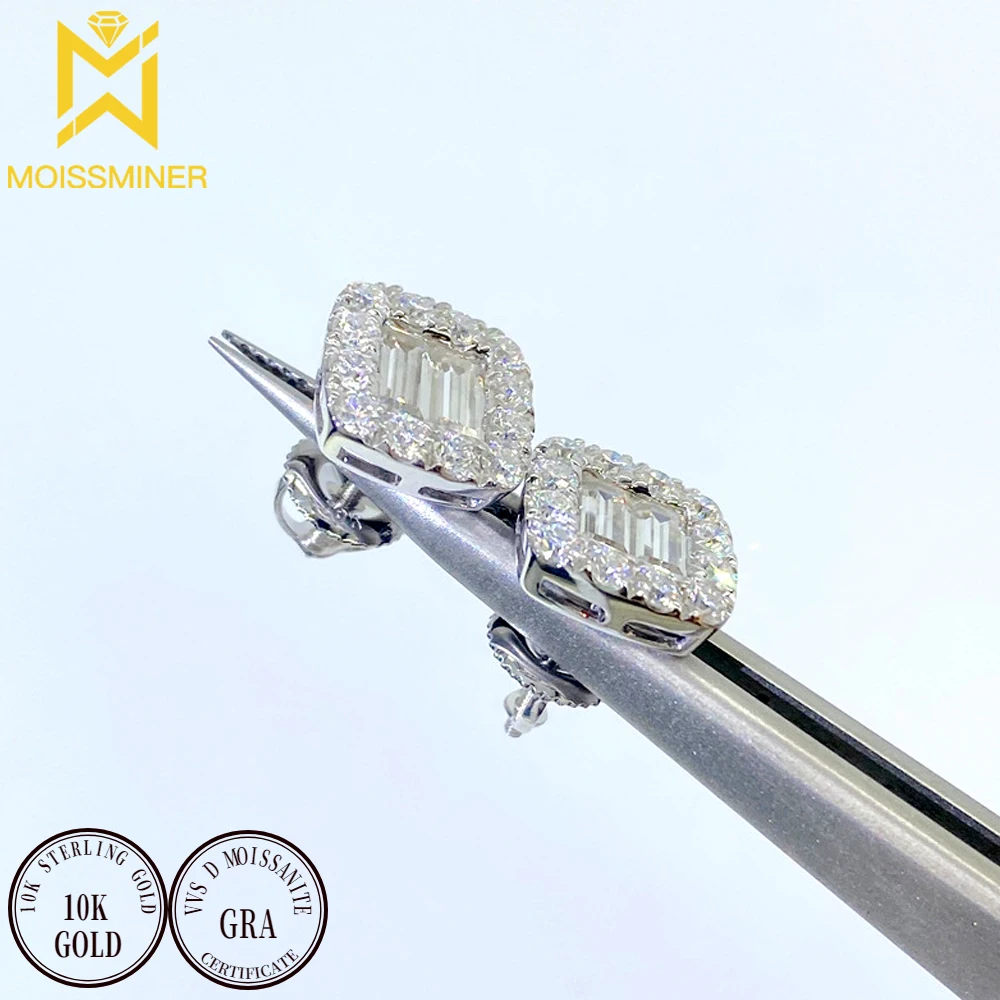 vvs1 square moissanite earrings for women s925 silver real diamonds ear studs men earrings jewelry pass tester free shipping 10K Gold Square Moissanite Earrings For Women Ear Studs Men Diamond Jewelry Pass Tester With GRA Free Shipping