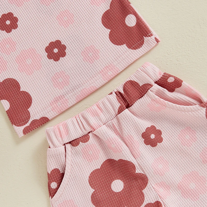 

CHAUKAREAUL Baby Girl Summer Clothes Floral Sleeveless Spaghetti Strap Waffle Tank Tops Elastic Waist Shorts Toddler Set