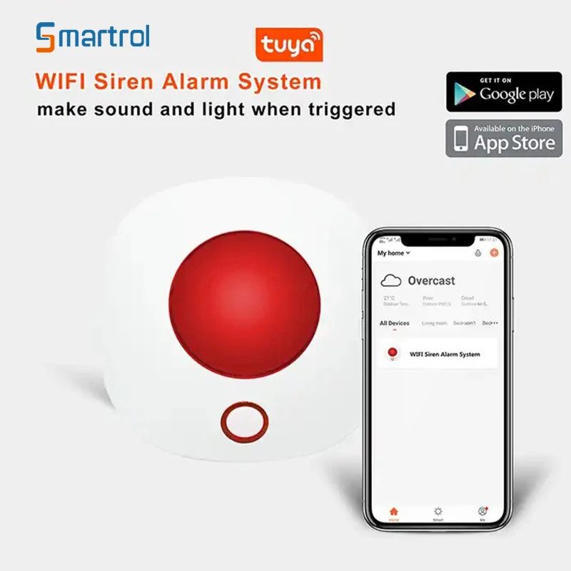 Smartrol WiFi Safety Protection Siren Strobe Light Sensor home alarm system siren alarm led strobe light flash led siren light 110dB Sound Light Alarm Fit Tuya Smart Life