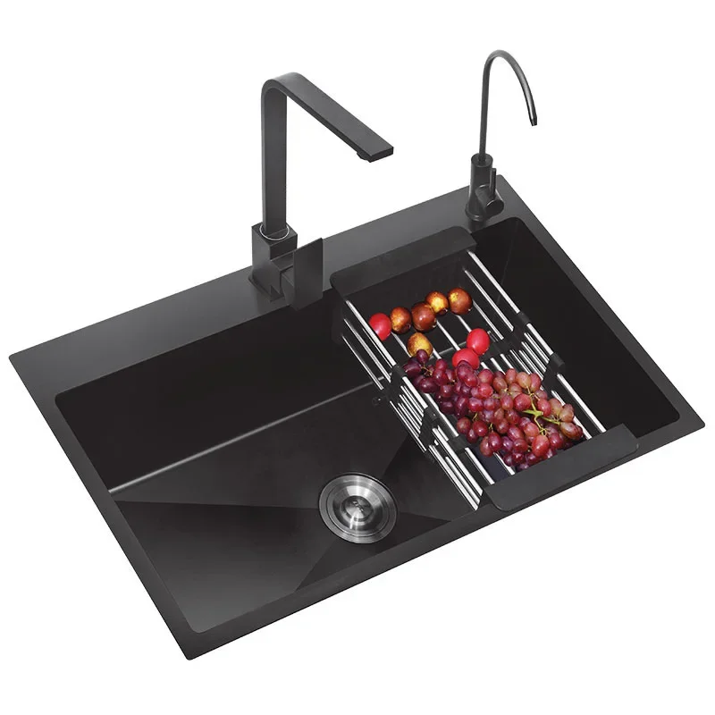 Washbasin Single-slot Large Kitchen Washbasin Handmade Black 304 Nano Stainless Steel Sink Home