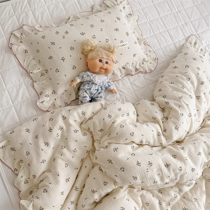 Luxurious Cotton Muslin Ruffle Duvet Cover Set for Kids Childrens Bedding Set-Soft & Breathable