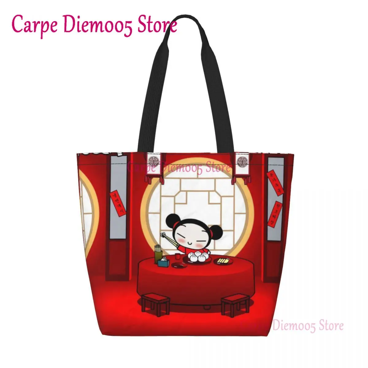 

Fashion Print Animation Pucca Shopping Tote Bag Reusable Canvas Shopper Shoulder Cartoon Anime Tv Handbag