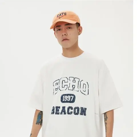 

Fashion Korean retro letter short-sleeved T shirt men new Japanese street y2k personalized Harajuku loose half sleeved top