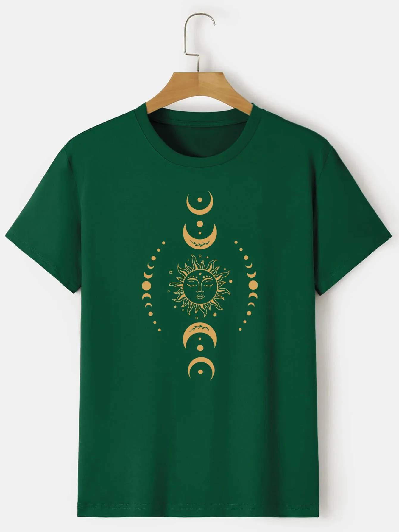 T-shirt imprimé soleil et lune pour décontracté, col rond, manches courtes, mode été, hauts, tenues pour hommes_voghion.com