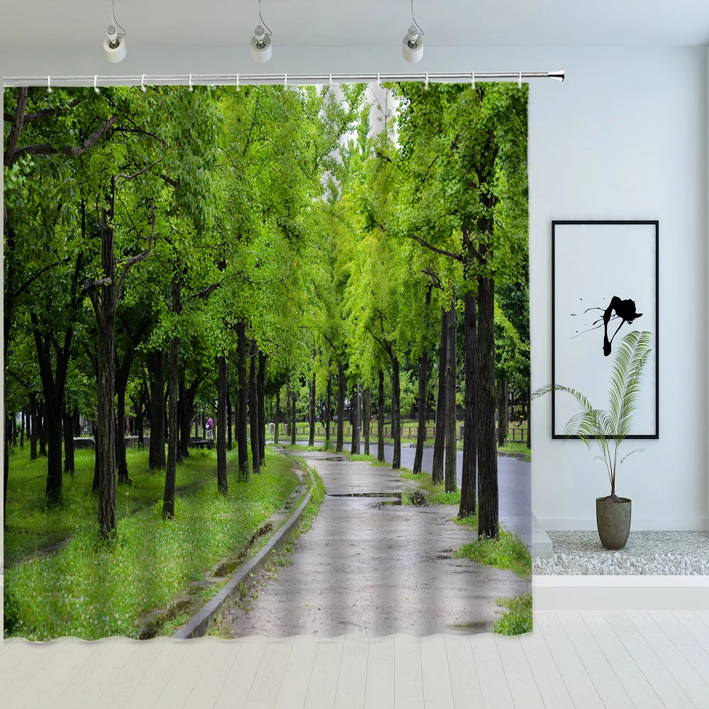 Tropical Wild Woodland Scenic Tenda Da Doccia Forest Maple Tree Rain Forest Nature Branch Leaves Arredo Bagno Con Ganci Schermo