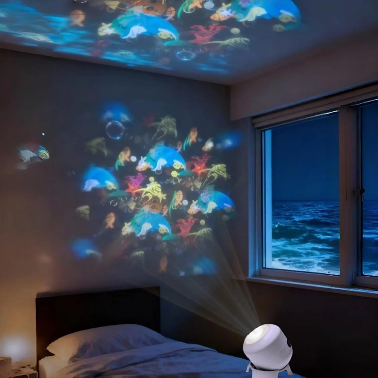 360° Rotating LED Ocean Projector Night Light - Rechargeable Ambient Lamp