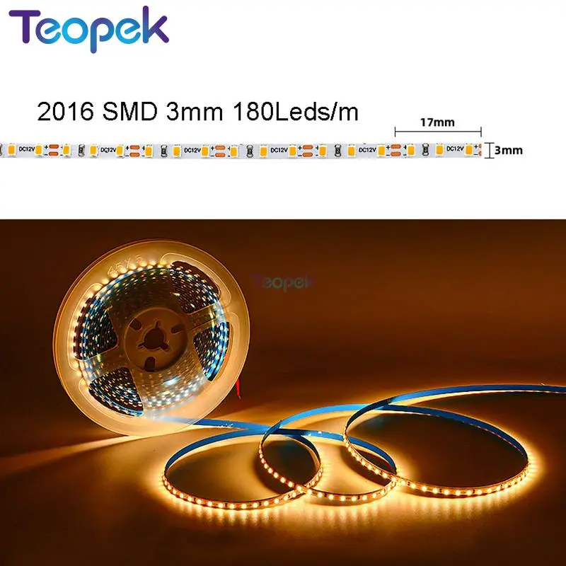 5M 3mm 180leds/m SMD 2016 Super Bright LED Strip Red/Green/Blue/White Warm/White Light Strip IP30 DC12V