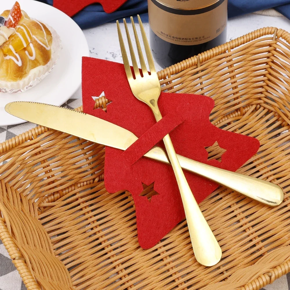 Christmas Tree Cutlery Knife Fork Cover Table Decorations Home Kitchen Tableware Decors Xmas Dinnerware Wrapping Bag 10/1Pcs