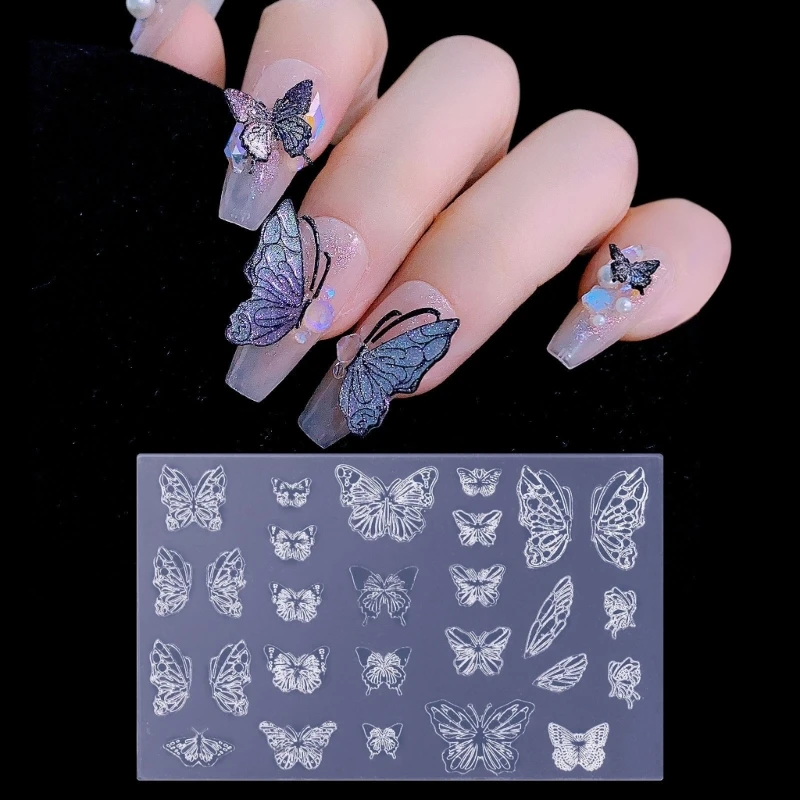 

1 шт., кружевная рельефная бабочка, 3D акриловая форма, тотем, силиконовые украшения для дизайна ногтей, шаблоны для дизайна для