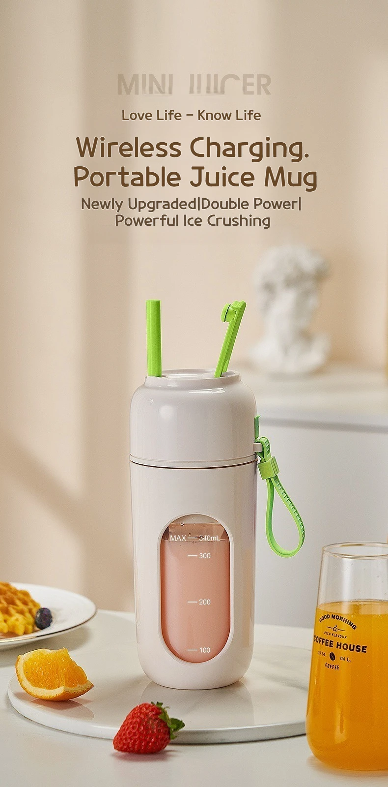 Description Picture 3 of item12-Blade Stainless Steel Electric Juicer Cup, Portable Blender for Smoothies, Ice, and Juices with Wireless Charging Feature