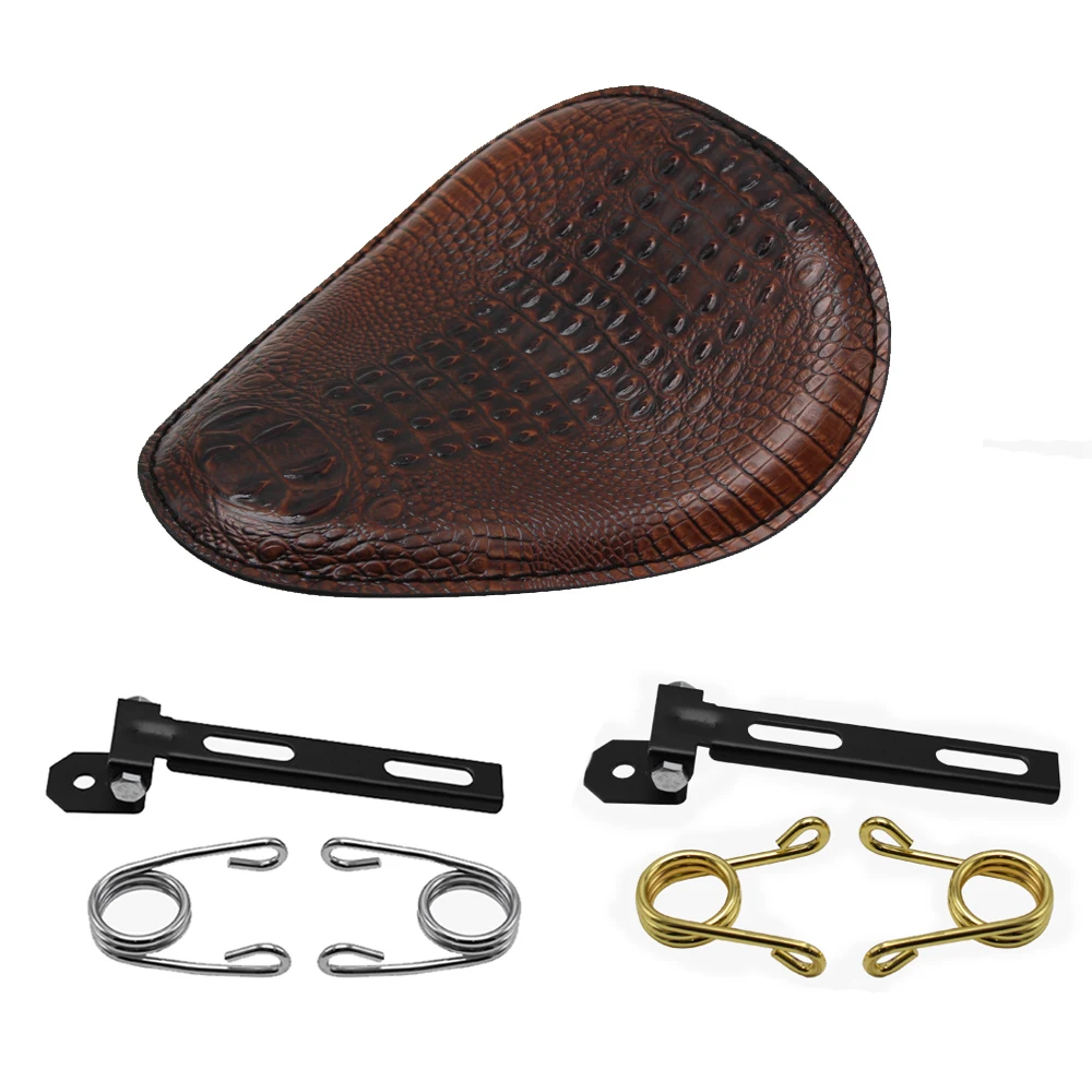 

PU Leather Motorcycle Retro Crocodile Rivet Style Solo Rivet Seat 3" Spring Swivel Bracket for Harley Custom Chopper Bobber