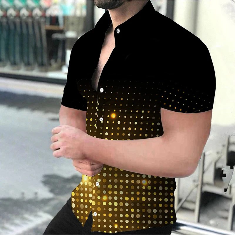 

Party Luxury Men's Summer Short-Sleeved Shirt Golden Polka Dot ​Digital Printing Casual Street European Men's Shirt Tops S-4XL