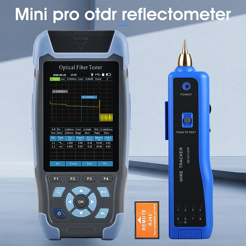 

Pro Mini OTDR with 9 Functions VFL OLS OPM Event Map 22/24dB for 64km Fiber Cable Ethernet Tester Fiber Optic Reflectometer