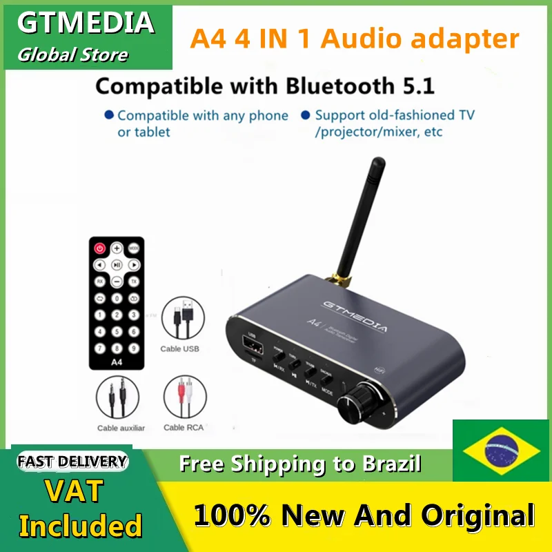 

GTMEDIA A4 Bluetooth 5.1 Audio Receiver U-Disk 3.5MM AUX RCA Optical Coaxial Stereo Wireless Adapter Digital to Analog Converter