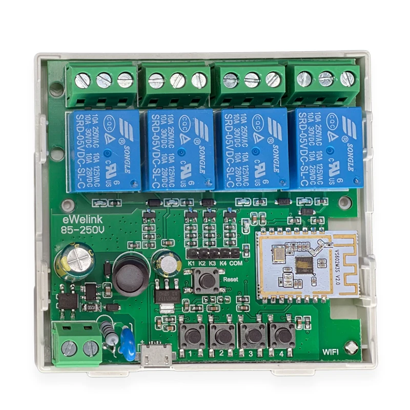 EWelink 4 채널 스마트 와이파이 85-250V 스위치, 무료 앱 원격 제어, 블루투스, 인칭, 자동 잠금, 인터록, alexa와 함께 작동