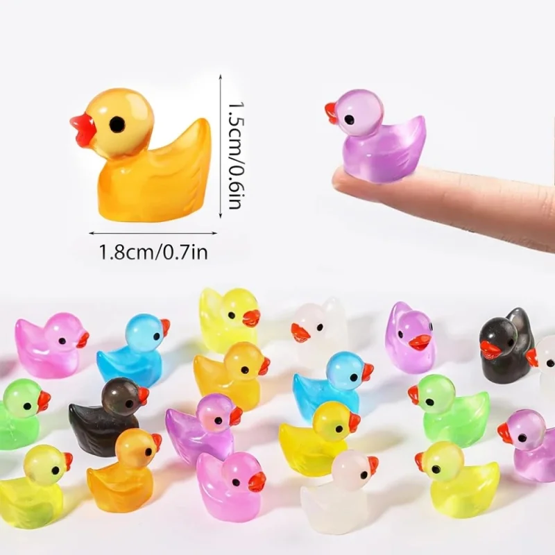 Fluorescence Duck Toy 100Pcs 1.8CM Mini Fluorescence Rainbow Duck Toy Cute Yellow Ducks Glow In The Dark DIY Handicraft Micro Landscape Decoration Toy