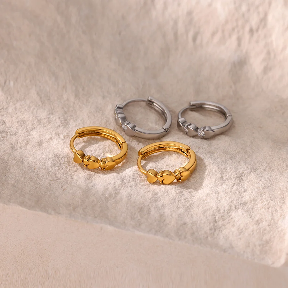 Stainless Steel Heart Hoop Earrings for Women Gold Color