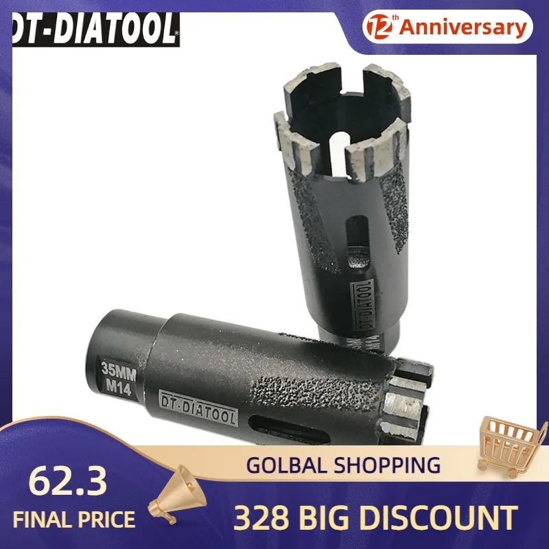 Алмазная коронка DT_DIATOOL 2 шт./компл. 35 мм M14 с лазерной сваркой сухим сверлением