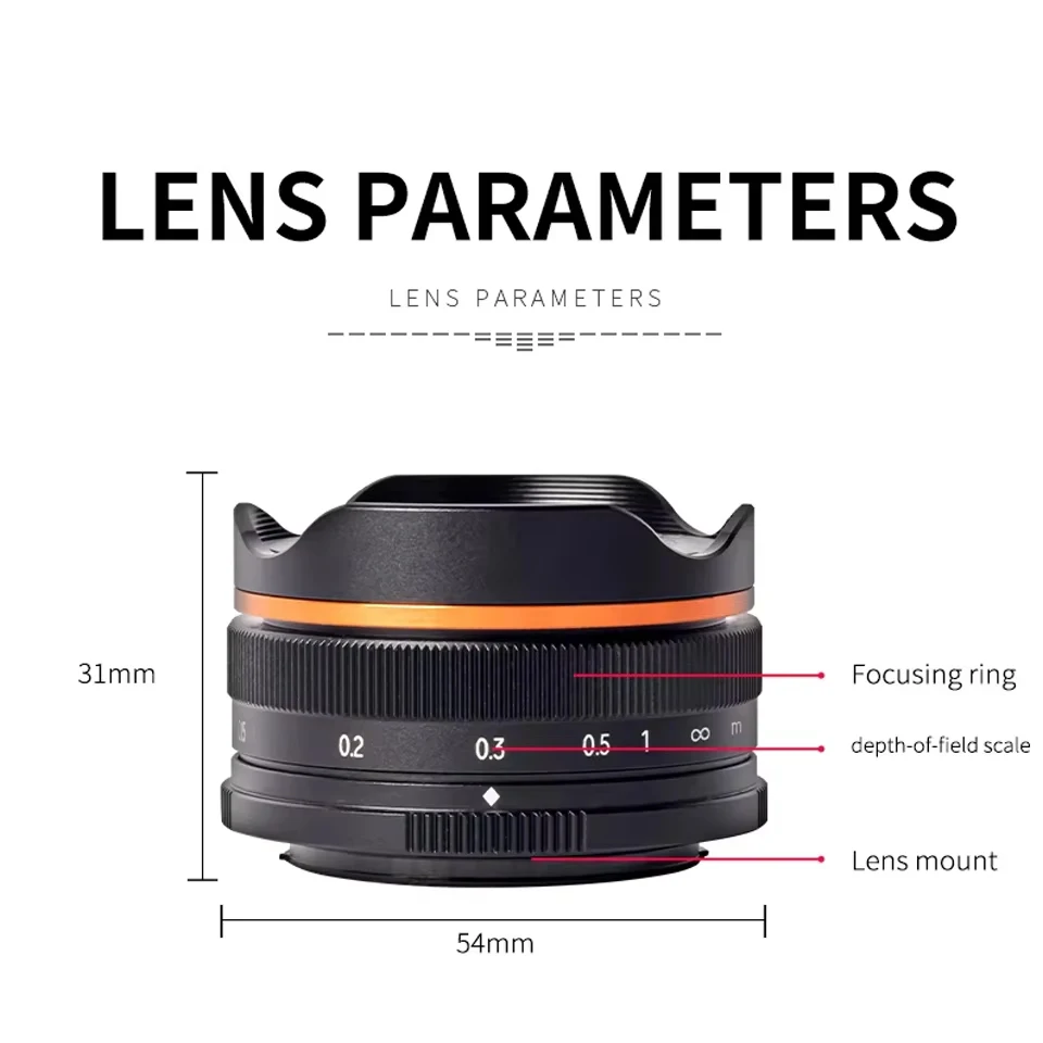 브라이트인 스타 10mm F5.6 어안렌즈 광각 APS-C 수동 초점 프라임 렌즈 ( FS7 A7III, 후지 X-H1, 파나소닉 G5, 캐논 M용)