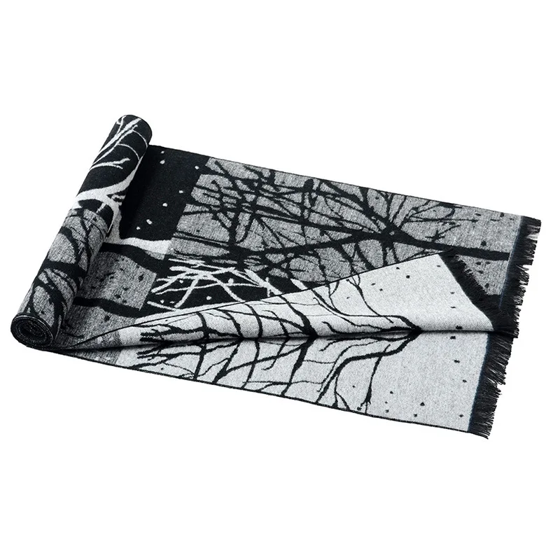 180*30CM Men Printed Scarf Winter Jacquard Flannel Tree Pattern Tassels Cotton Business Style Shawls Scarves knitted scarf fleece scarf polar fleece scarf