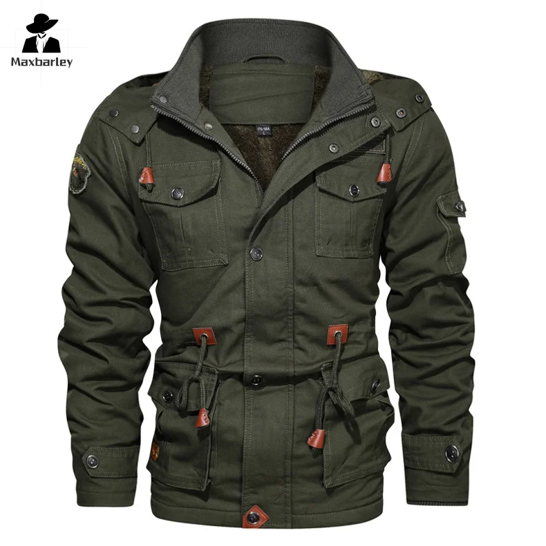 2024 Winter Warm Jacket Men's Retro Casual Thickened Fleece Parka Retro Tactical Windproof Hooded Coat Men's New Work Clothes